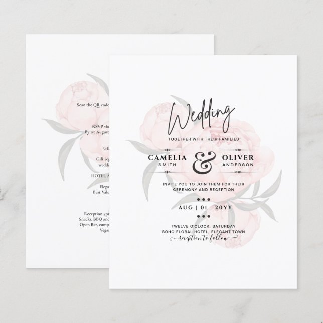 LeahG Blush Pink Floral OVERLAY Text Wedding (Vorne/Hinten)