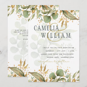 LeahG Botanical Greenery Gold Wedding Einladung