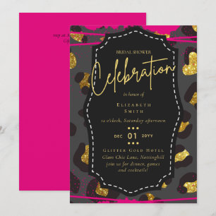 LeahG Brautparty Glam Chic Animal Gold Pink Blk Einladung