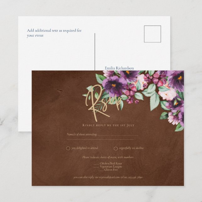 LeahG Brown Berry Plum Lila Wedding Herbst Postkarte (Vorne/Hinten)