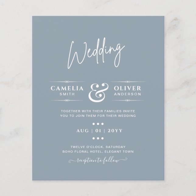 LeahG Budget Dusty Blue Monochrome Wedding Flyer (Vorne)