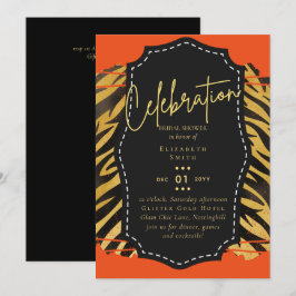 LeahG Budget Glam Chic Brautparty Gold Orange Einladung