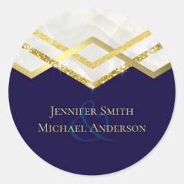 LeahG Budget Navy Gold Art Deco Wedding Runder Aufkleber