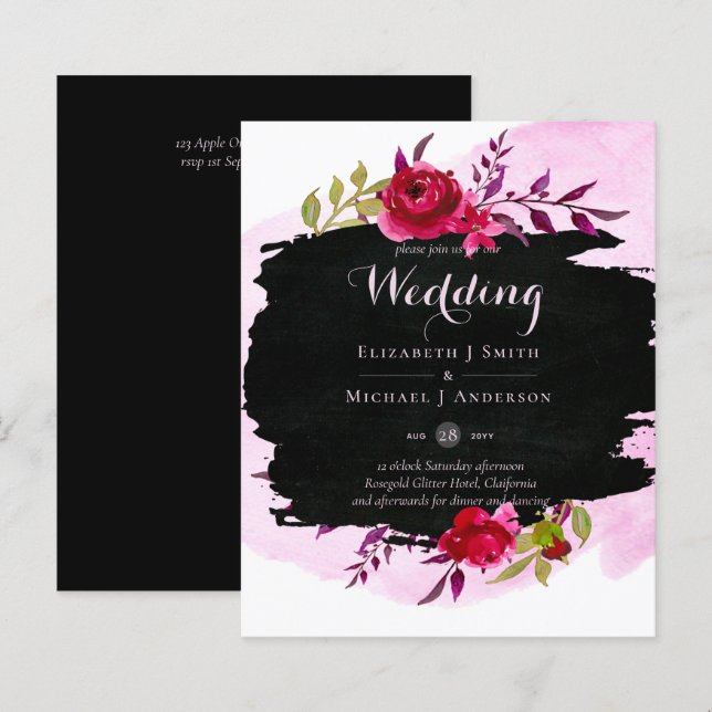 LeahG Budget Pink Rose Black Modern Wedding (Vorne/Hinten)