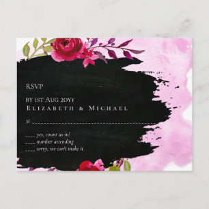 LeahG Budget Pink Rose Black Modern Wedding Postkarte