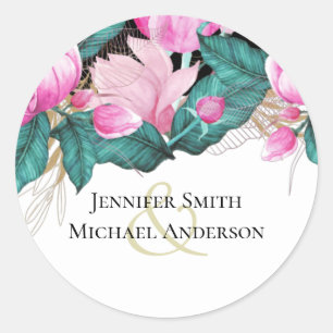 LeahG Budget Pink Roses Pflaume Moderne Hochzeitss Runder Aufkleber
