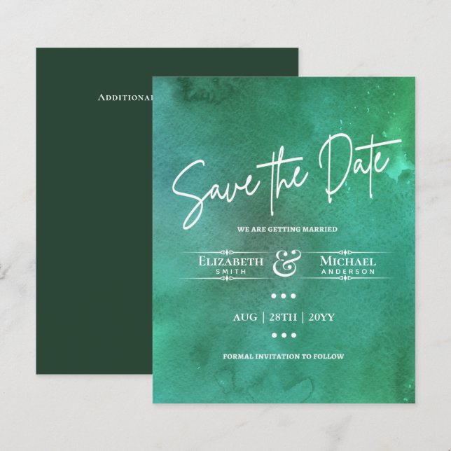 LeahG BUDGET Save the Date Aquarell Green (Vorne/Hinten)
