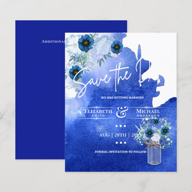 LeahG BUDGET Save the Date Blue Floral (Vorne/Hinten)