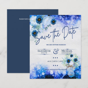 LeahG BUDGET Save the Date Blue Floral Watercolor