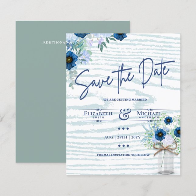 LeahG BUDGET Save the Date Blue Sage Floral (Vorne/Hinten)