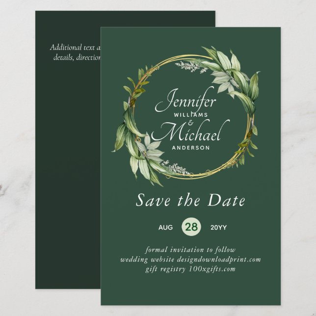 LeahG BUDGET Save the Date Grünanlage Wreath Moder (Vorne/Hinten)