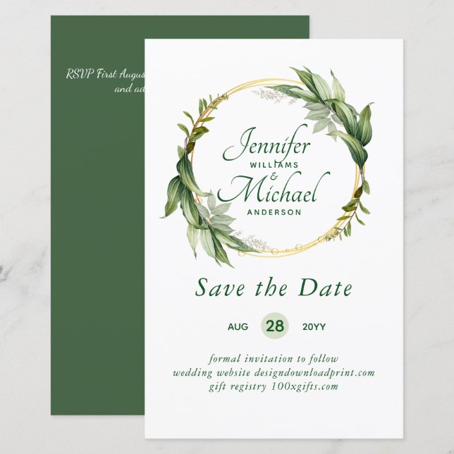 LeahG BUDGET Save the Date Grünanlage Wreath Moder (Vorne/Hinten)