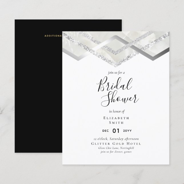 LeahG Budget Silver Deko Brautparty Einladung (Vorne/Hinten)