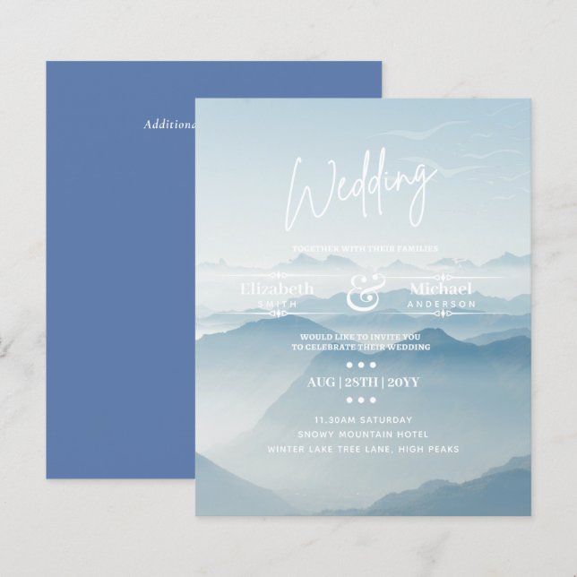 LeahG BUDGET Snowy Mountain Wedding Einladung (Vorne/Hinten)