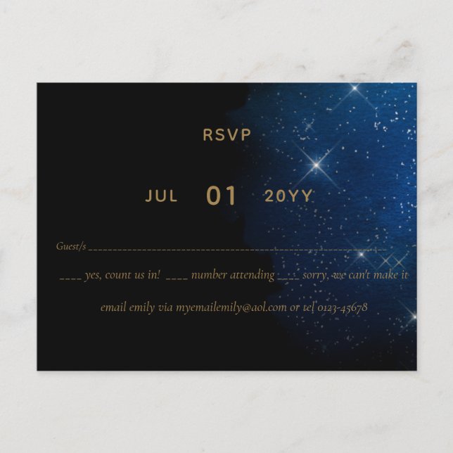 LeahG BUDGET Starry Night Wedding RSVP Postkarte (Vorderseite)