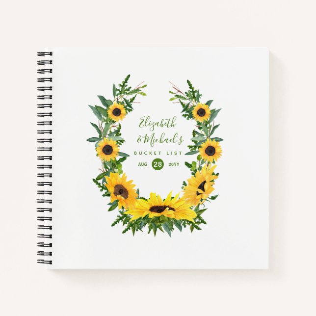 LeahG Budget Sunflower Wreath Bucket List Journal Notizbuch (Vorderseite)