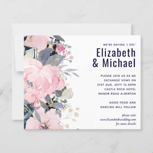 LeahG Budget Wedding Pink Blue Floral (Vorderseite)