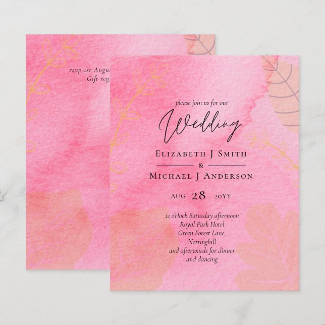 LeahG Budget Wedding Pink Peach Wassercolor Abstra (Vorne/Hinten)