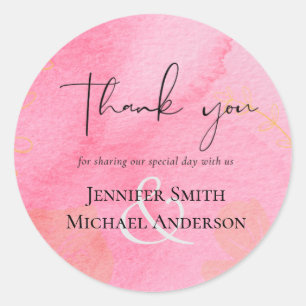 LeahG Budget Wedding Pink Peach Wassercolor Abstra Runder Aufkleber