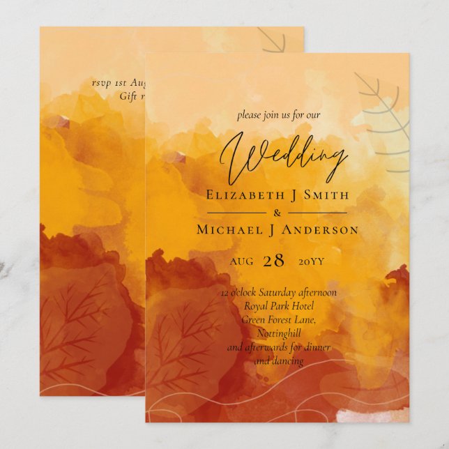 LeahG Budget Wedding Watercolor Sunset Herbstlaube (Vorne/Hinten)