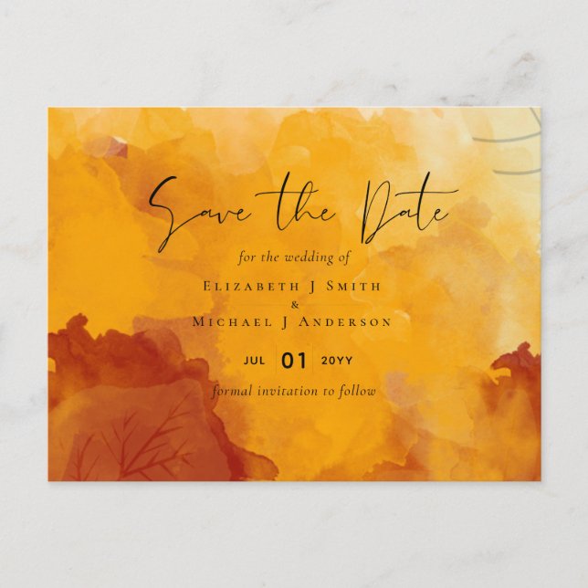 LeahG Budget Wedding Watercolor Sunset Herbstlaube Postkarte (Vorderseite)