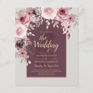 LeahG Burgundy Blush Roses Hochzeit im Herbst Inv. Flyer