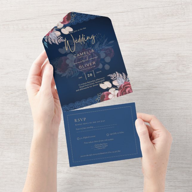 LeahG Burgundy Roses dentelle Invitation Mariage d (Déchirure)