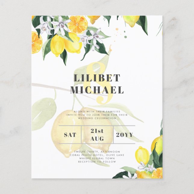 LeahG Citrus Yellow Lemons Wedding Invites Flyer (Vorne)