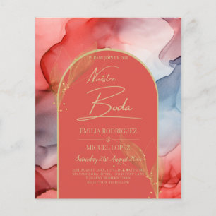 LeahG Coral Navy Blue Gold INK Wedding INVITE