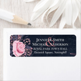 LeahG Denim Blue Rosegold Pink Floral Wedding