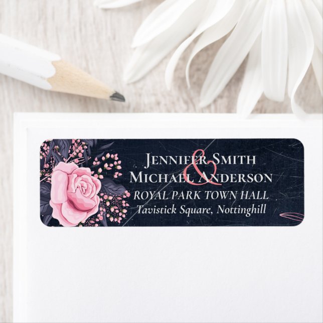 LeahG Denim Blue Rosegold Pink Floral Wedding (Insitu)