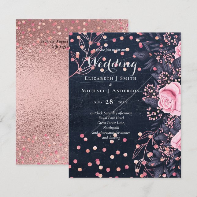 LeahG Denim Blue Rosegold Pink Floral Wedding (Vorne/Hinten)