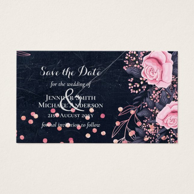 LeahG Denim Blue Rosegold Pink Floral Wedding (Vorderseite)