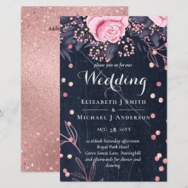 LeahG Denim Blue Rosegold Pink Floral Wedding