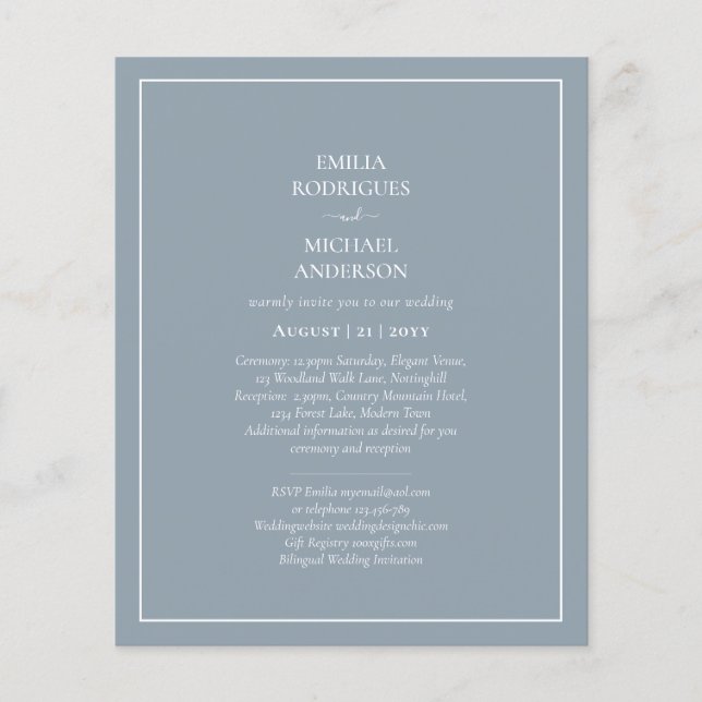 LeahG Dusty Blue Monochrome Wedding Einladung Flyer (Vorne)