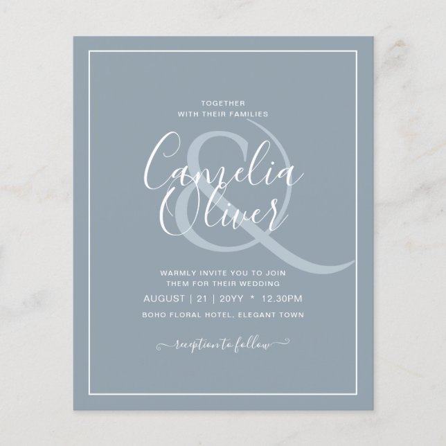 LeahG Dusty Blue Monochrome Wedding Einladung Flyer (Vorne)
