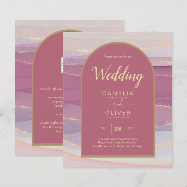 LeahG Dusty Rose Lavender Gold Wedding Einladung (Vorne/Hinten)