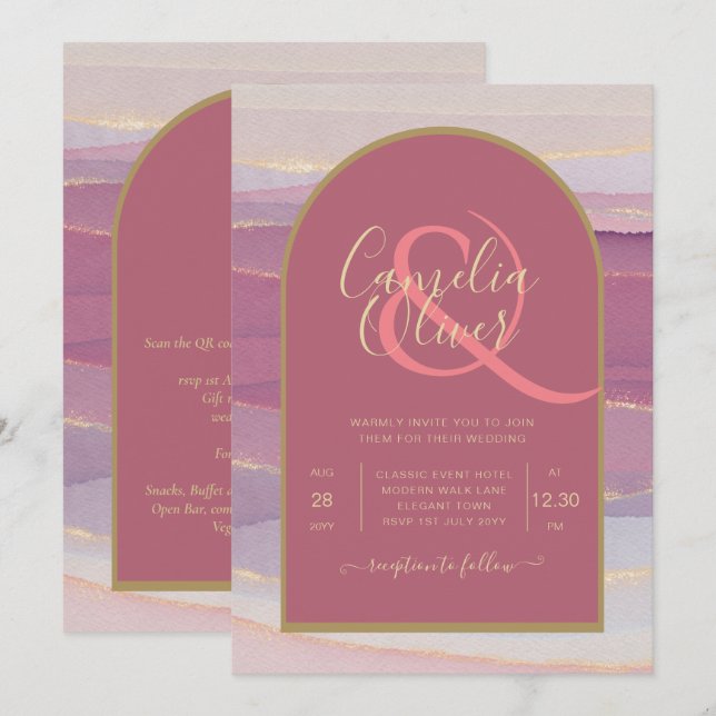 LeahG Dusty Rose Lavender Gold Wedding Einladung (Vorne/Hinten)
