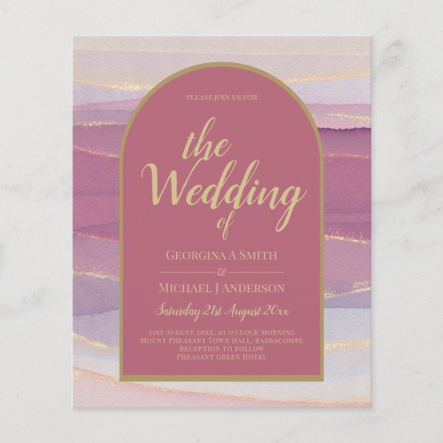LeahG Dusty Rose Lavender Gold Wedding Einladung (Vorderseite)