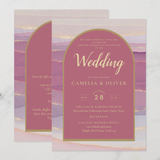 LeahG Dusty Rose Lavender Gold Wedding Invitation (Devant / Derrière)