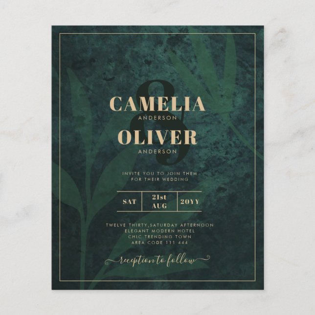 LeahG Emerald Forest Green Gold Wedding Einladung Flyer (Vorne)