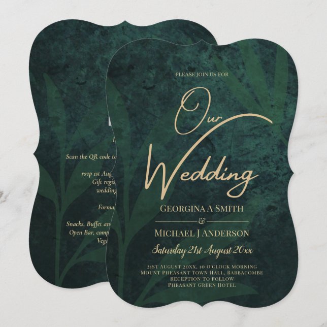 LeahG Emerald Forest Green Gold Wedding Invitation (Devant / Derrière)