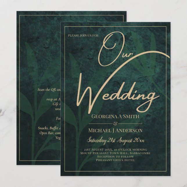 LeahG Emerald Forest Green Gold Wedding Invitation (Devant / Derrière)