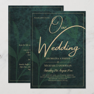 LeahG Emerald Forest Green Gold Wedding Invitation
