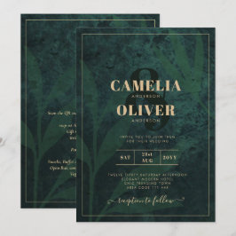 LeahG Emerald Forest Green Gold Wedding Invitation