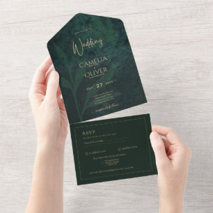 LeahG Emerald Forest Green Gold Wedding Invitation