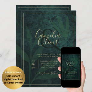 LeahG Emerald Forest Green Gold Wedding Invitation