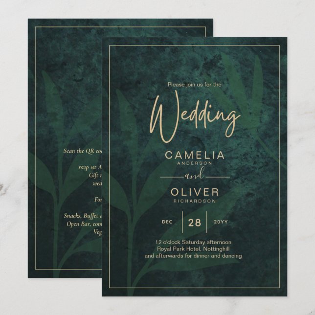 LeahG Emerald Forest Green Gold Wedding Invitation (Devant / Derrière)