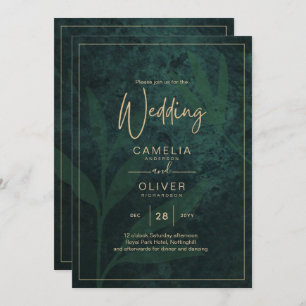 LeahG Emerald Forest Green Gold Wedding Invitation