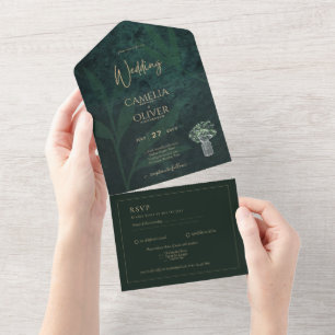 LeahG Emerald Forest Green Wedding INVITE All In One Einladung